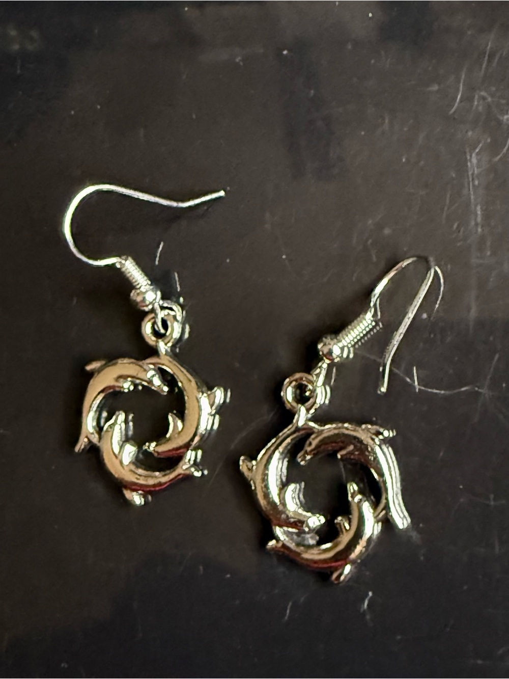 Silver TONE Dolphin Circle Drop Earrings - Women Jewelry
